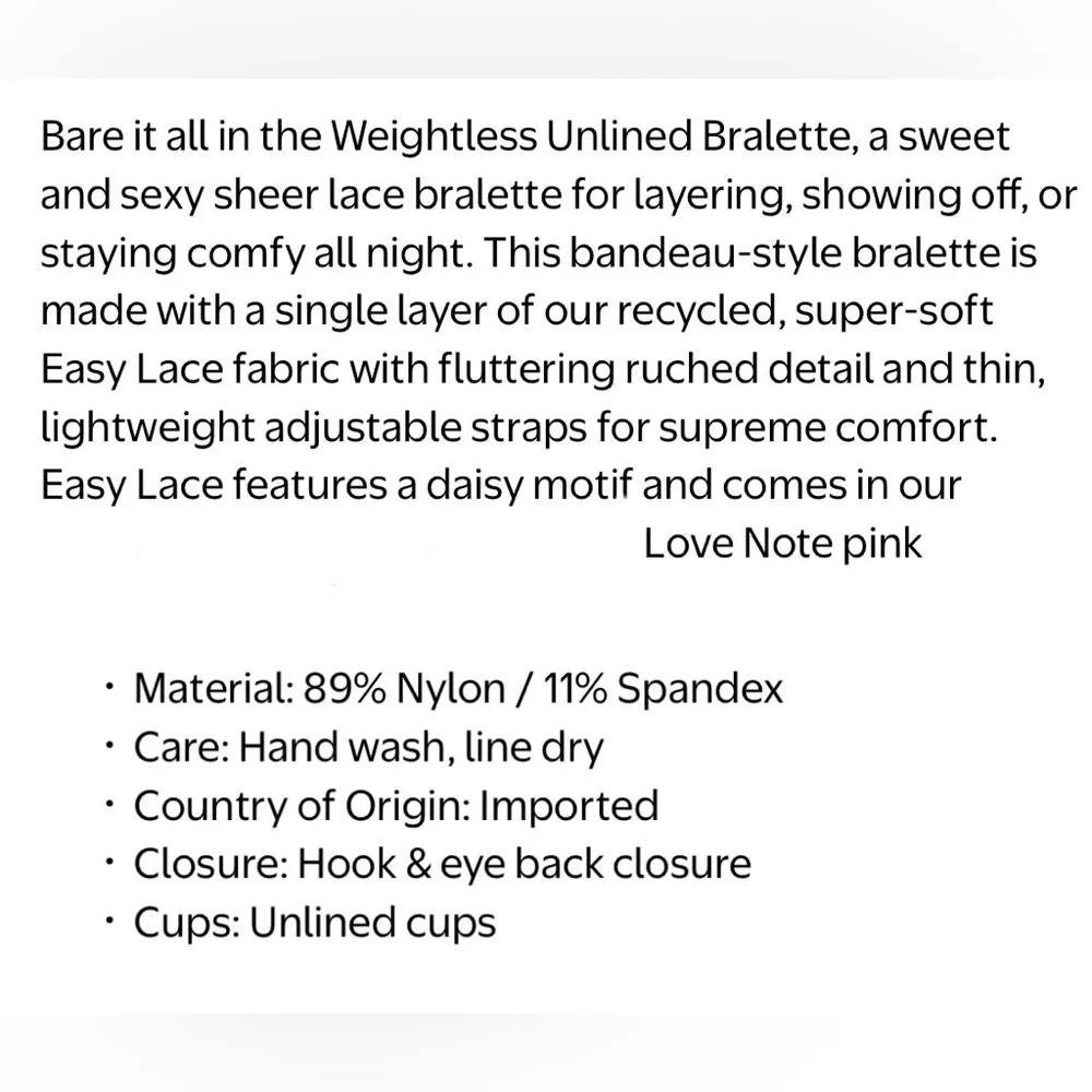Parade Lace Bandeau Bra Sheer Lace Bralette w Removable Straps Pink Women’s XL